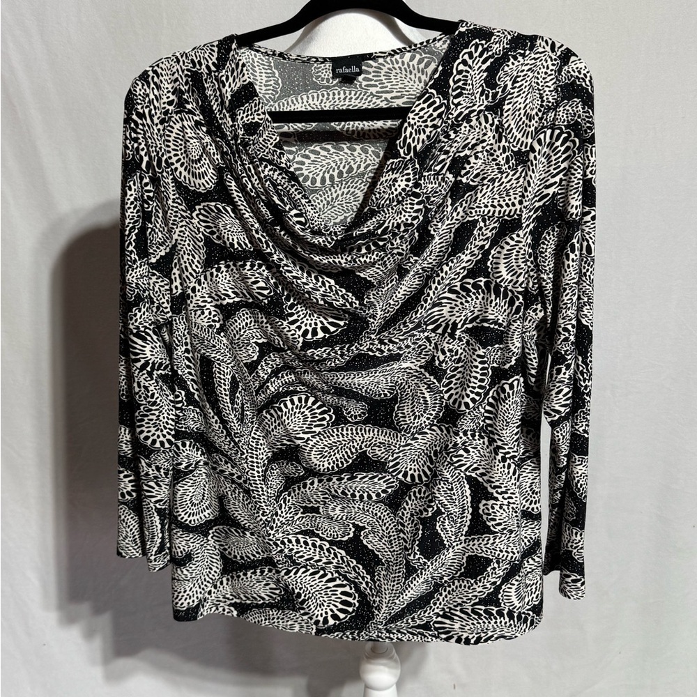Rafaella Black and White Relaxed Blouse With Graphic Design Size Large